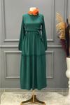 Etek Güpür Detaylı Müslin Elbise-NA2315-Zümrüt Yeşili