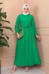Etek Güpür Detaylı Müslin Elbise-NA2315-Yeşil