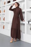 Omuz Fırfırlı Krep Elbise-PA9214-Kahve