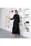 Omuz Fırfırlı Krep Elbise-PA9214-Siyah