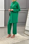 Çift Cepli Gömlekli Keten Ayrobin Pantolonlu Takım-NA3329-Yeşil