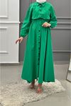 Çıtçıtlı Elbise-BN3992-Yeşil